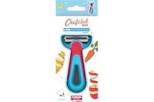 Chefclub Kids - Éplucheur Enfant Bleu et Rouge - Lame Bidirectionnelle Inox pour Fruits et Légumes - Manche Antidérapant Ergonomique Adapté aux Petites Mains - Sécurité et Confort d’Utilisation
