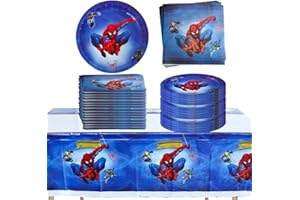 DecPtyTa Stoviglie per Feste di Compleanno,Decorazioni Compleanno Supereroi Piatti Tovaglioli Tovaglia,Adatto per 20 persone (F)