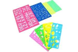 WASSERQUELLE 8 Pcs Kids' Drawing Template Alphabet Letter Stencils Plastic Number Stencils Reusable Letter Stencils Guides for DIY Craft Scrapbook Artistic Crafting Drawing Templates