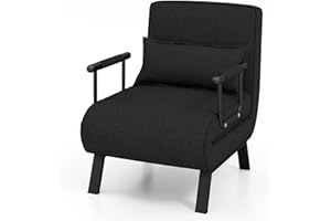 RELAX4LIFE Folding Sofa Bed, 4-in-1 Convertible Lounge Recliner Sleeper with 6-Position Adjustable Backrest and Removable Pillow, Upholstered Single Sofa Chair Guest Bed for Home Office (Black)