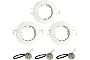 KingYH 3 Pack Round Recessed Spotlights Downlight Bezel Trim Ring Fitting GU10 Light Mounting Frame with GU10 Lamp Holder for Ceiling Spotlight MR16 and 50 mm Bulb Halogen Light Fitting White