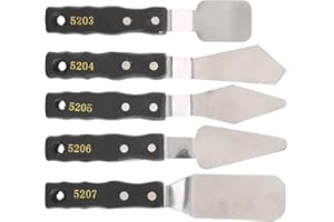 PUSOKEI Spatule de couteaux à palette en acier inoxydable 5 pièces, couteau d'artiste de peinture acrylique à l'huile, outils d'étalement de mélange pour peinture gesso, y compris 5203 5204 5205