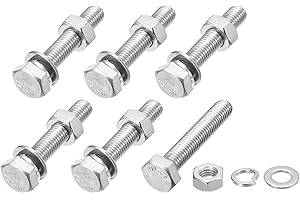 METALLIXITY Hex Head Screws Bolts, Nuts, Flat & Lock Washers Kits (M10-1.5x50mm) 6 Set, Stainless Steel Fully Threaded Machine Screws Bolt Set - for Home Appliance Equipment