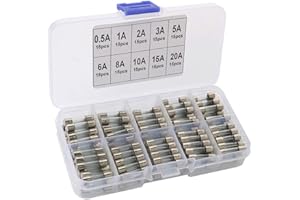 QITINDASEN FULARR 150 szt., 5 x 20 mm, profesjonalny bezpiecznik, szybkozłączka, zestaw bezpieczników do szybkiego rozdmuchiwania z tworzywa sztucznego, szybki, pasujący bezpiecznik, 0,5 A, 1A, 2 A, 3A, 5A, 6A,