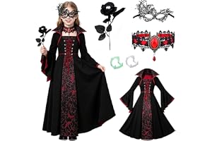 SGZIOO Vampyrdräkt flicka, vampyrdräkt flicka med klänning vampyr bett mask halsband, halloween kostym vampyr flicka för hall