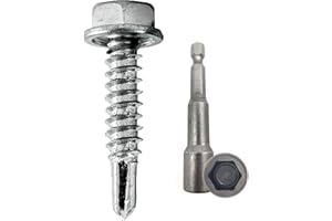 DOJA BARCELONA DOJA Industrial | Viti Autofilettanti Testa Esagonale Senza Rondella 5,5x22 + Chiave a Bussola M8 | 100 Viti Autoforanti Zincate + 1 Chiave Torx | Uso: Lastre Ondulate, Lamiera Tetto Ferro …