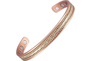 EnerCoppeX Bracelet en cuivre magnétique tressé 3 tons de 16,5 cm - Bracelet magnétique en cuivre massif 99,99 - 8 aimants (3500 Gauss) - Taille réglable - Unisexe