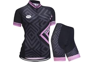 ZEROBIKE Damen Atmungsaktiv Schnelltrocknend Fahrradtrikot Set, Outdoor Kurzarm Radsport-Shirt + 3D Gel Gepolsterte Kurze Hose Fahrradhose
