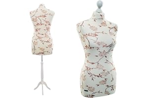 LUCCESI | Schneiderpuppe | zum Probierpreis! | Größen S - XL (Female ♀) | Torso Size: M/L (38-40) | Wechselbezug Creme-Weiss/florales Muster (braun) | Standfuss Weiss | Damen - Schaufensterpuppe