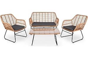 Mc Haus - Ensemble de Jardin 4 Places Imperia Dark Grey, Table Basse d'extérieur + canapé 2 Places + 2 fauteuils, Gris, résistant aux UV