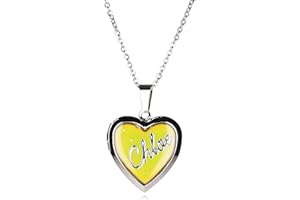 A to C Girls Personalised Name Heart Shaped Mood Locket Pendant Kids Necklace
