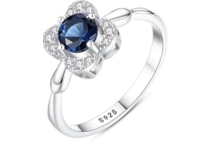 Bellitia Jewelry Bague Femme en Argent 925 Plaqué Rhodium con Sri Lanka Saphir Bleu & Zirconium Élégant Bague Désign Fleur pour Amitié Fiançailles Mariage Alliance Anniversaire Bijoux