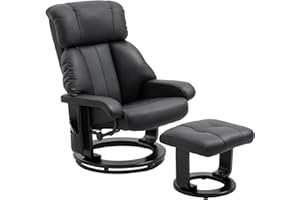 ‎HOMCOM HOMCOM Relaxsessel mit Hocker, drehbarer Fernsehsessel mit Massagefunktion, Liegefunktion, Massagesessel mit Fernbedienung, Seitentasche, Ruhesessel aus Kunstleder für Wohnzimmer Schwarz