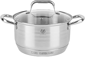 KARL HAUSMANN Pentola Acciaio Inox - 3.6L - 21 cm - Casseruola Induzione con Coperchio Vetro - Pentola Inox 18/0 - Scala Misura - Per Tutti i Fuochi - Pentole Acciaio Inossidabile