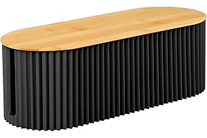 Voency Cable tidy box,Cables management box with Bamboo Lid Cables Organised Box for Storage Organising Management Desk TV Computer USB Hub Strips Cords Cables Organised Box Black