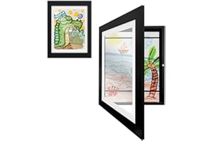 SicaHomy Bilderrahmen Kinderzeichnungen, Bilderrahmen Für Kinderzeichnungen A4, Klappbarer Aufklappbarer Kunst Kinder Rahmen, Befüllbarer Kunstfotorahmen Frontöffnung Wechseln (1 Stück Schwarz)