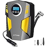 SYTUNG Compressore Aria Portatile, Compressore Aria Portatile Auto con 3 Adattatori per Ugelli e Luci LED Digitali per Pneuma