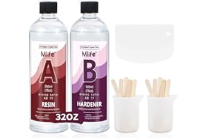 MLIFE Epoxy Resin-1000ml/32oz Clear Crystal Resin Coating Kit,2 Part Casting Resin with Sticks, Graduated Cups and Plastic Scrapers for Art, Craft, Jewelry Making, River Tables
