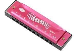 LESEOGYE Blues Harmonica in C, 10 Hole 20 Tone Diatonic Mouth Organ, Premium Titanium Mini Harmonica for Adults Kids Beginners & Performers, Thanksgiving Xmas Easter Gift for Music Lovers, Pink