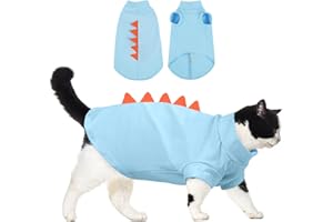 DENTRUN Sphynx Katzenkleidung, Niedliches Dinosaurier-Design Nacktkatzen Kostüm, Atmungsaktive Baumwollhemden Katzenkleidung nur für Katzen, Rundhalsausschnitt Kätzchen T-Shirts mit Ärmeln