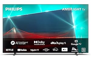 Philips 4K OLED Ambilight TV|OLED718|55 Pulgadas|UHD 4K|120 Hz|P5 AI Picture Engine|HDR10+|Google Smart TV|Dolby Atmos|Altavoces 20 W|Soporte|Prime|Netflix|Youtube|Google Assistant|Alexa|