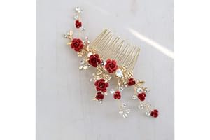 SOLBUM Accessoires pour cheveux de mariage pour femme, épingles à cheveux, mode, rose rouge, peigne à cheveux pour femme, peigne à cheveux, accessoires faits à la main, bijoux de mariage