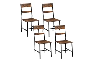 Klihome 4 krzesła do jadalni z oparciem, ergonomiczne metalowe i drewniane krzesła kuchenne, do salonu, kuchni, styl industrialny, rustykalny brąz, K0029EZS-4