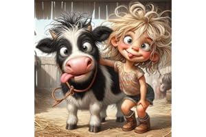 ZEPHYRHOME Kit de arte de diamantes de vaca 5D, Arte de DIY Kit pintura de diamantes de vaca y niña, Kit de pintura de diamantes 5D para adultos y principiantes,decoración de la pared del hogar (30x30cm)