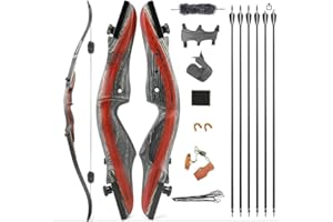 AMEYXGS Takedown Ricurve Bow and Arrow Set 62 pollici Arco da Caccia Tiro con L'arco con Frecce in Carbonio Accessori per Adulti 20-50 lbs Arco Tradizionale in Legno
