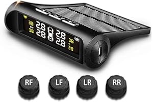 MASO TPMS Tire Pressure Monitoring System Solar Power Universal Wireless Car Alarm System with 4 External Sensors Real-time Displays 4 Tires' Pressure & Temperature for Car (22-87 PSI/1.5-6.0 BAR)
