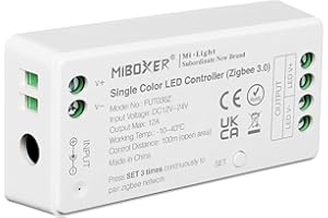 LIGHTEU®, Milight Miboxer Zigbee3.0 ściemniacz jednokolorowy kontroler taśmy LED 12V-24V kompatybilny z Zigbee Gateway Amazon Echo i Lightfy Hub do APP/sterowania głosowego, FUT036Z
