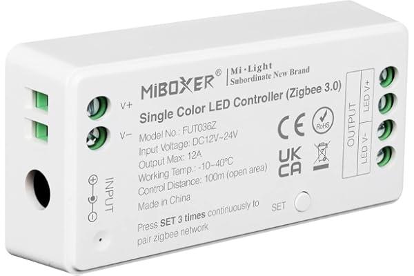 LIGHTEU®, Milight Miboxer Zigbee3.0 dimmer enfärgad LED-remskontroll 12V/24V kompatibel med Zigbee Amazon Echo APP/Röststyrning, FUT036Z