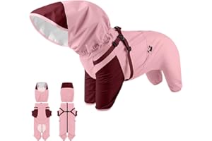 Duuclume Manteau de pluie imperméable pour chien avec capuche amovible et boucles élastiques réglables, veste de pluie légère et vive, 4 jambes, avec maille respirante et trou pour laisse (rose, XXL)
