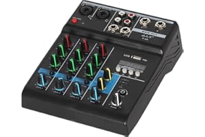UMISU DJ-Mixer mit 4 Kanälen, Mischpult, Audio, USB, Phantomspeisung 48 V, Mischpult für Computer, Mikrofon, Player, Mischpult, Audio für Live Studio Szene