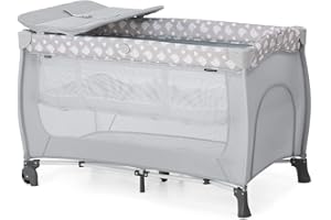 hauck Kinderreisebett Sleep N Play Center mit Neugeboreneneinhang, Wickelauflage, Tragetasche, Rollen, Schlupf, Klein Zusammenklappbar, Baby Reisebett Kleinkind ab Geburt bis 15 kg (Teddy Grey)