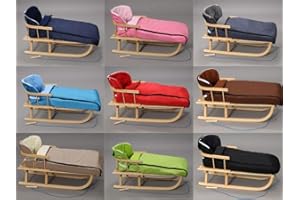 RGVERTRIEB Holzschlitten mit Rückenlehne mit Winterfußsack 108cm Schlitten | 10 Farben (Rosa)