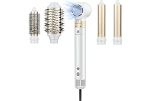 webeauty [5 in 1] Secador Pelo & Moldeador de Pelo, 110000 RPM, 20M/S, 1400W Hair Dryer de Alta Velocidad,200 Millones de Iones con Cepillo Secador de Pelo y Air Rizador, Blanco