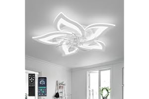 YUNLONG Plafonnier Ventilateur Design Silencieux Reversible Ventilateur De Plafond Avec Telecommande 69cm Suspension Luminaire Dimmable 6 Vitesses Dc-motor Ceiling Fan with Light