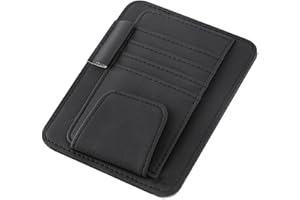 BKEMKRI Organisateur Pare Soleil Voiture, Universelle Porte Lunettes de Voiture Auto Poche IntéRieure, Clip de Suspension en Cuir avec Porte Carte Rangement pour Stocker des Cartes et des Lunettes (Noir)