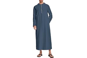 NANAMEEI Kaftan Thobe for Men Long Sleeve Muslim Robes Button Down Long Gown with Hood