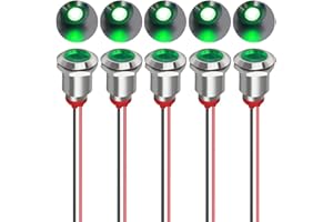 Gebildet 5pcs 12mm AC/DC 12-24V LED Metal Indicator Light Waterproof Signal Lamp Pilot Dash Directional Car Truck Boat with Wire(Green)