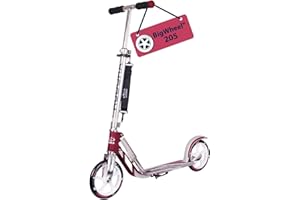 HUDORA Monopattino BigWheel 205 - in alluminio resistente - Monopattino pieghevole regolabile con cavalletto - sportivo per bambini e adulti fino a 100 kg - magenta/argento