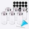 Spice Jars, 6 Pcs Glass Spice Jars with Label, Spices Container Set, Spice Jars Glass Empty 4 oz, Round Spice Bottles, Seasoning Bottles Included Chalk Marker and Silicone Collapsible Funnel