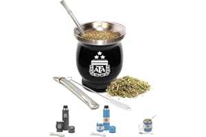 AURUM GOURMET TOOLS Aurum® Yerba Mate Argentino, Vajillas Completas Modernas, Te Matcha Kit, Bombilla, Taza Calabaza Natural, Termo Coffee (D10S)