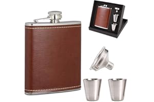 WHCCTL Flasque portable en métal, bouteille à liqueur en acier inoxydable de 8 oz - Ensemble de gobelets d'extérieur - Flasque et entonnoir en acier inoxydable - Entonnoir et boîte cadeau (marron)