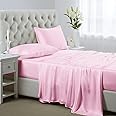 Lanest Housing 4-Piece Full Size Satin Bed Sheet Set with Deep Pockets, Cooling Soft and Hypoallergenic Satin Sheets Full - Pink