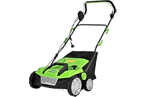 GOPLUS Escarificador Eléctrico 2 en 1, con Bolsa de Recogida de 30L/45L, Aireador de Césped con Altura Ajustable en 4 Niveles, 2 Cuchillas Extraíbles y Asa Plegable (30L,Verde)