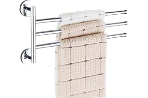 PHOEWON Swivel Towel Rail Chrome Stainless Steel Bath Rack Wall Mounted Towel Rack Holder with 3 Swivel Bars, Swing Towel Holder for Kitchen, Bathroom, Toilet