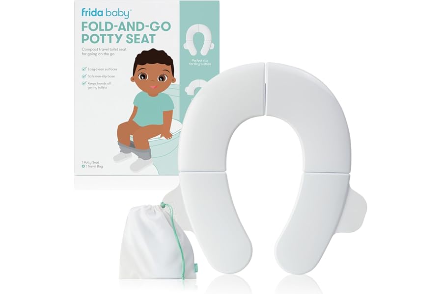 Frida Baby Fold-and-Go Potty Seat | Folding Travel Potty Seat for Boys and Girls, Fits Round & Oval Toilets, Non-Slip Base, Handles, Includes Free Travel Bag