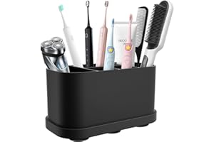 CSUNTIKULO Porta Spazzolini Bagno, Impermeabile con Ventosa Rimovibile per Fissare a Piacimento la Parete del Piano di Lavoro, Dentifricio Multifunzionale in Silicone Organizer, Nero
